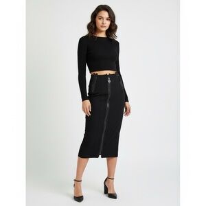 Diesel Full Zip Midi Skirt Black Size 27 Chunky Zipper Grunge Goth Rock Punk